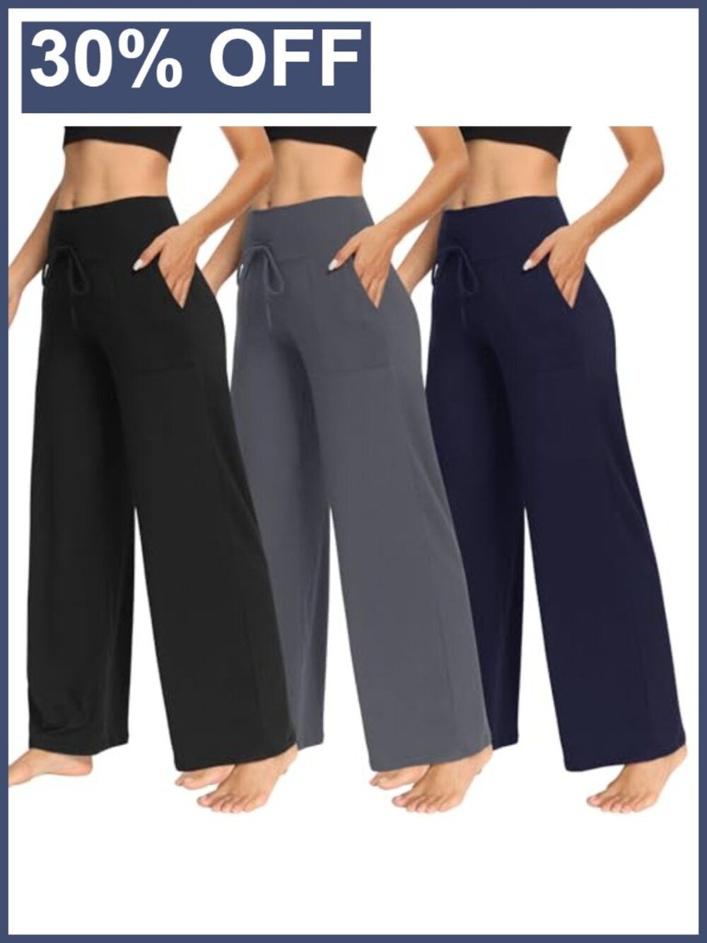3 Pack Women's Wide Leg Yoga Pants with Pockets High Waist Drawstring